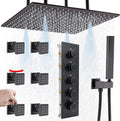 Ceiling Rain Shower System(All Functions Can Run Together)with on-off Full Body Jets, Oil Rubbed Bronze Thermostatic Shower System with 16 Inch Rain & Fog Overhead Shower & Handheld Spray Kit