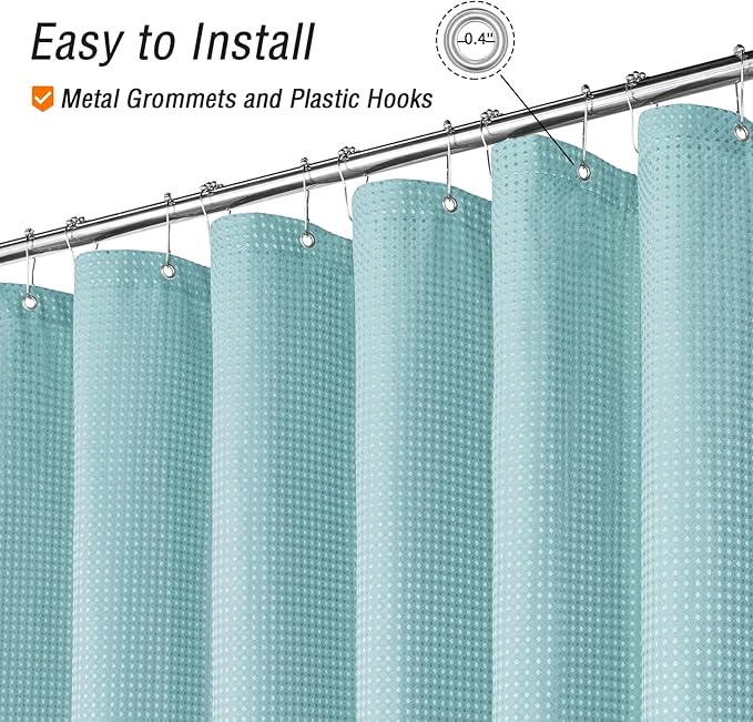 Gibelle Extra Long Shower Curtain 72 x 84, Tall Waffle Weave Textured Fabric Shower Curtain for Bathroom, Water Repellent, Machine Washable, Teal