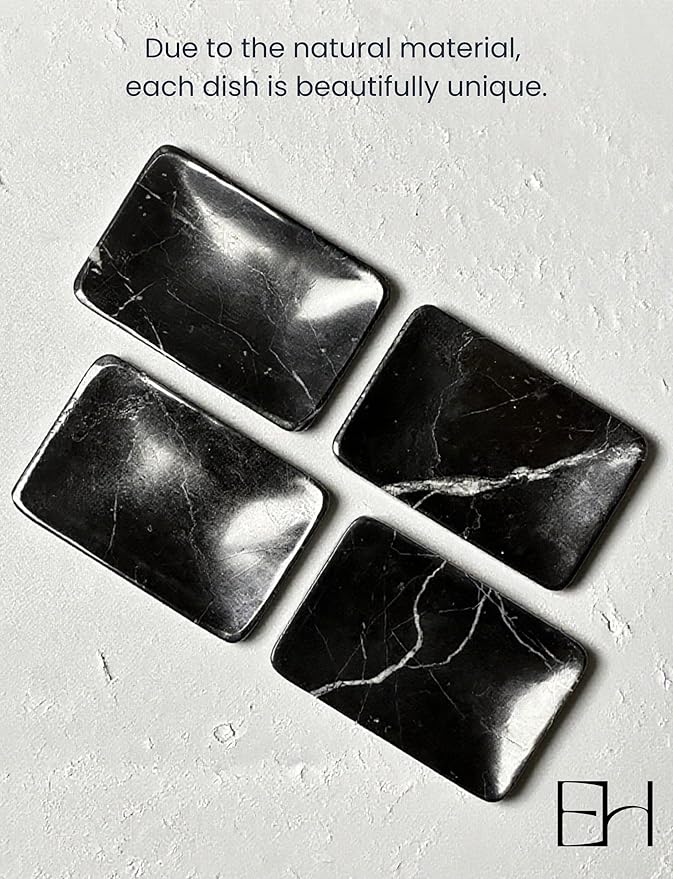 Real Marble Soap Dish - Soap Dish for Shower, Shower Bar Soap Holder, Marble Dish for Bathroom Kitchen, Decorative Stone Soap Dish (Black Marquina, Rectangular)