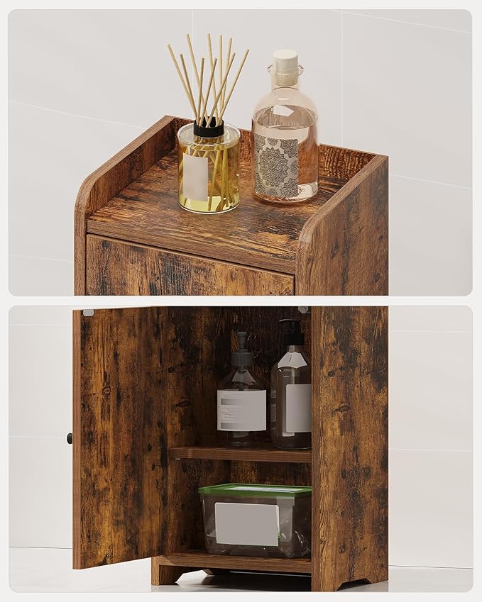 Bathroom Storage Cabinet, Corner Floor Cabinet with 2 Doors and Adjustable Shelf, Narrow Toilet Paper Cabinets, Bathroom Organizer for Small Spaces, 7.9" D x 9.8" W x 29.5" H Rustic Brown