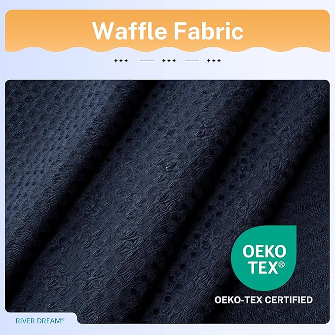 River Dream 3 in 1 Shower Curtain Set, Waffle Fabric Shower Curtain and Waterproof Clear Liner Set with Double Sided Metal Hooks, Navy Blue, 72" W*84" H