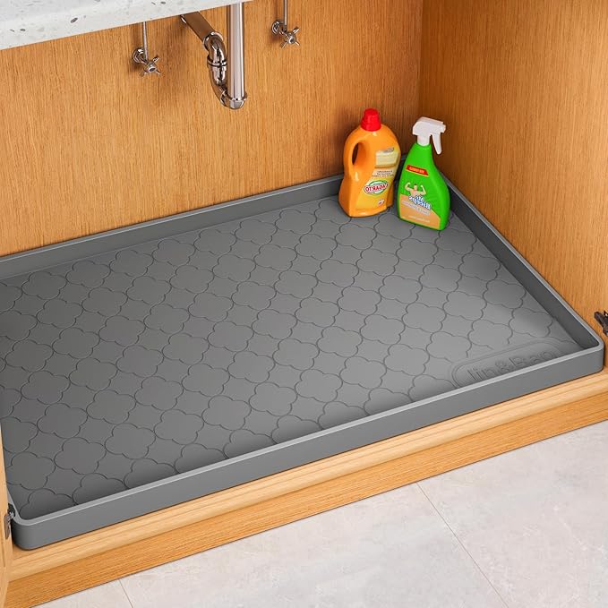 Jin&Bao Waterproof Under Sink Mat 28" x 22", Thick Silicone Mat Cabinet Protector for Kitchen and Bathroom, Shelf Liner, Home Organizer and Storage, Multipurpose Tray for Gadgets and Essentials