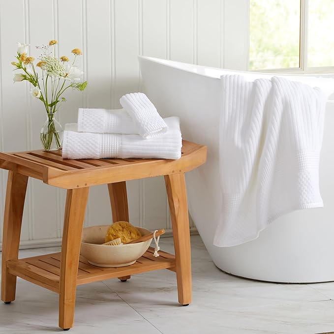 Springtree Home 100% Cotton Bath Towel Set | 6 Piece Set | Absorbent & Quick-Dry Bath Towels | Textured and Durable Cotton | Krista Collection (Bright White)