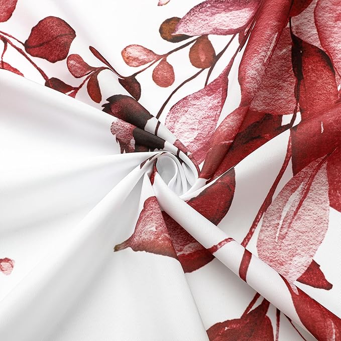 Gibelle Long Shower Curtain 72 x 78, Tall Burgundy Red Floral Shower Curtain for Bathroom, Watercolor Plant Eucalyptus Leaves Fabric Shower Curtain Set