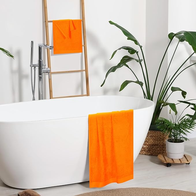 Ultra Soft 3 Pack Cotton Towel Set, Contains a Bath Towels 28x55 inch, a Hand Towels 16x24 inch & a Wash Coths 12x12 inch, Ideal Everyday use, Compact & Lightweight - Orange