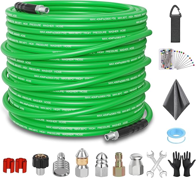 Sewer Jetter Kit for Pressure Washer 100FT – 5800PSI High-Pressure Drain Cleaner, M22 & 1/4'' NPT Universal Fit, Unclog Gutters & Sewer Lines, Durable Jetter Hose for Homeowners & DIYers
