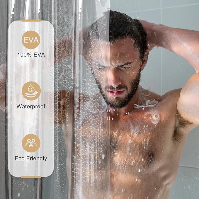 AmazerBath Shower Curtain Liner, 100% EVA Luxury Soft Clear Grey Heavy Duty Shower Curtain and Liner 2-in-1, 72x72 Plastic Weighted Bathroom Shower Curtain, 12 Rustproof Grommets & Heavyweight Stones