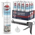 Kraken Bond Premium Kitchen and Bathroom Silicone Caulk Clear - (12x10.1 fl.oz) RTV Clear Silicone Sealant Waterproof for Kitchen, Bathroom, Shower, Sink, Anti Shrink 100% Silicone Caulking | 12 Pack