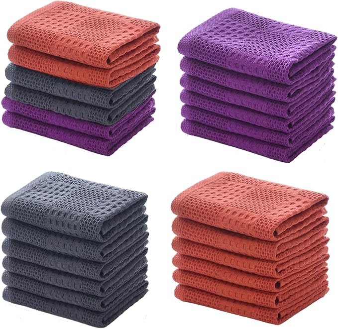 Waffle Weave Cotton Washing Cloth Ultra Soft and Absorbent Washcloths for Bathroom Kitchen and Gym Natural Cotton (6, Mixed)