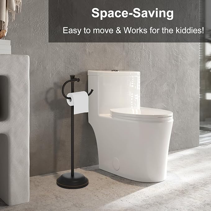 Hoimpro 25" Toilet Paper Holder Free Standing, Floor Bathroom Toilet Paper Tissue Roll Holder with Shelf Stand for 4 Rolls with Storage, Freestanding Handle Hardware Accessories Rack Oil Rubbed Bronze