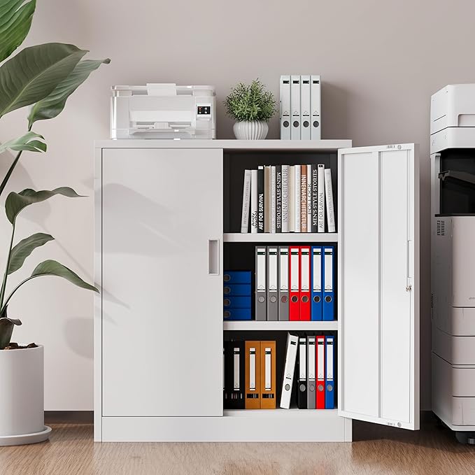 Metal Storage Cabinet, 36 Inch Tall Metal Storage Cabinet with Doors and Shelves, Pantry Cabinets for Kitchen Storage, Garage Cabinet for Living, Dining Room, Assemble Required.
