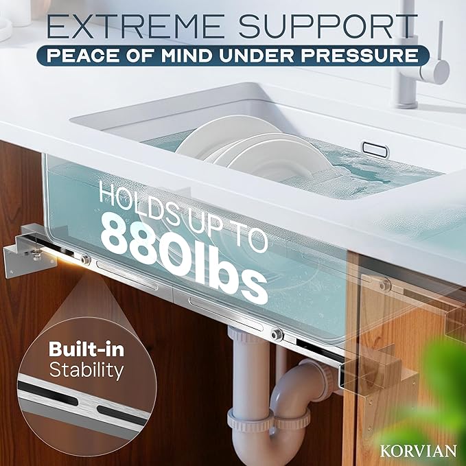 Undermount Sink Brackets Heavy Duty 880 lbs Adjustable Stainless Steel Sink Support Bar 28–39.4 inches (71–100 cm) Horizontal Space Saving Kitchen & Bathroom Installation Parts Kit
