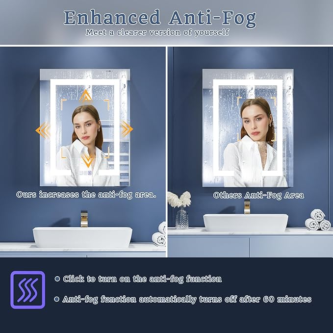 ExBrite Lighted Medicine Cabinet with Mirror, 20 x 26 Inch, Recessed or Surface led Medicine Cabinet, Defog, Stepless Dimming,Color Temperature Change,2 Outlets,Built-in 6000K Sensor Light,Left Hinge