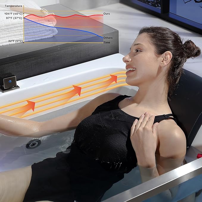 Empava Acrylic Whirlpool Bathtub, 71-Inch Jetted Bathtub with Heater, 10 Jets Hydromassage with Chromatherapy, 3-Side Apron with LED Control Panel, Waterfall, Brushed Nickel Hardware and Nozzle