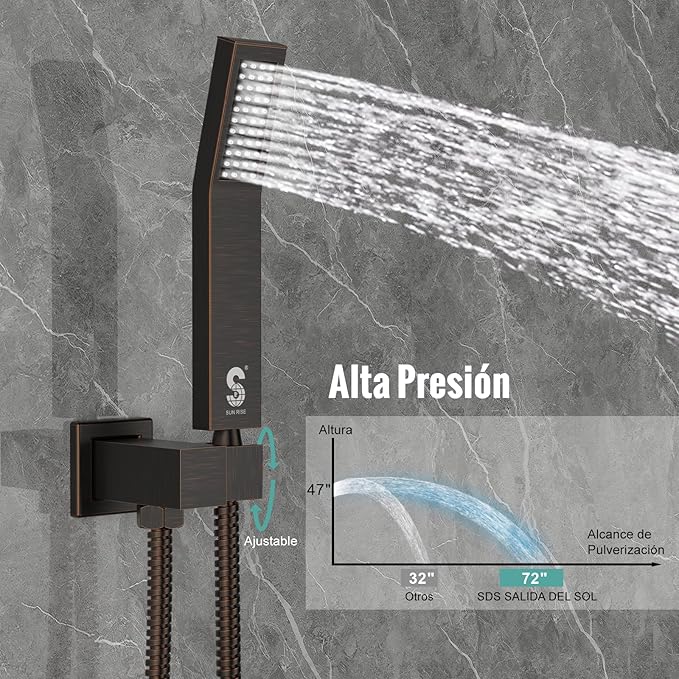 SR SUN RISE 8 Inches All Metal Bathtub Faucet Set Shower System with Tub Spout Square Rain Shower Head and Handheld Combo Shower Fixtues, Modern Valve and Trim Kit, Oil-Rubbed Bronze