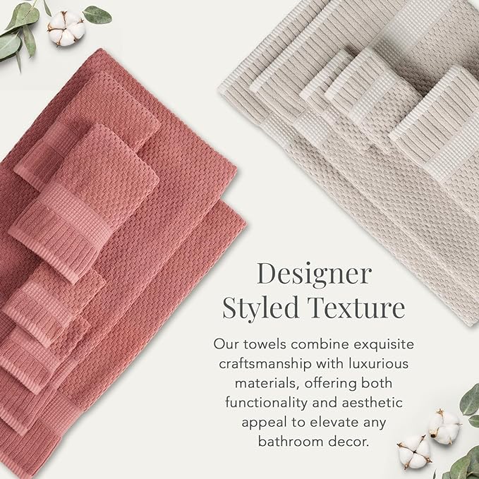 NY Loft 100% Cotton Bath Towel 4 Pack | Super Soft & Absorbent Quick-Dry Bath Towels 30" x 52" | Textured and Durable Cotton | Premium Thick Towels | Trinity Collection (4 Pack Bath Towel, Rose)