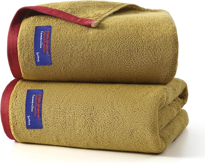 REDKISS 2 Pack 100% Cotton Bath Towels with Luxury Embellished Border Design, Oversized 27 x 54 Inches & 600 GSM Ultra Soft Bath Towel Set, Quick Dry Towels for Bathroom, Gym, Hotel, Mustard Yellow