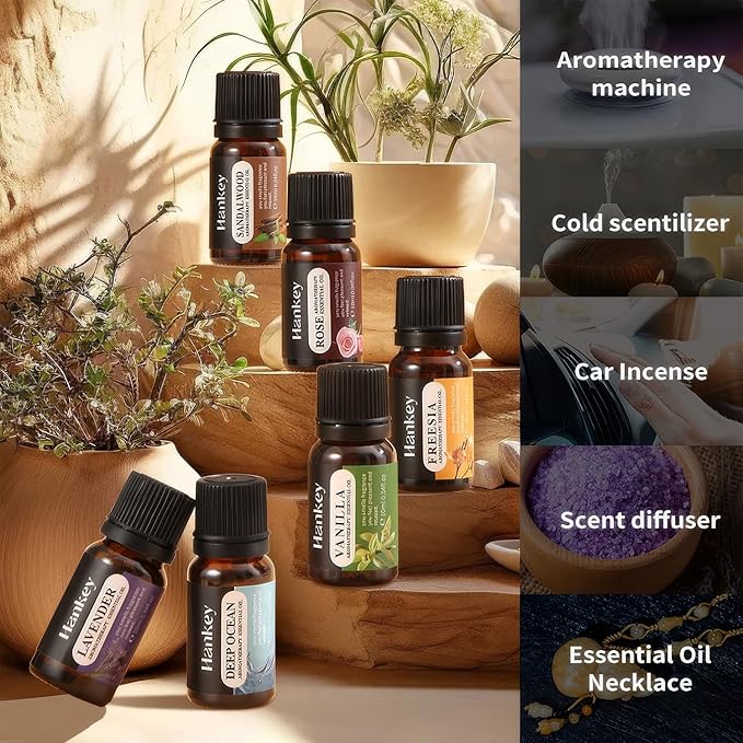 6 Pcs Fragrance Essential Oils Set - Lavender, Rose, Vanilla, Sandalwood, Freesia & Deep Ocean - 100% Pure Aromatherapy Oils for Relaxation, Sleep & Mood - Therapeutic Grade, Undiluted, Gift Ready