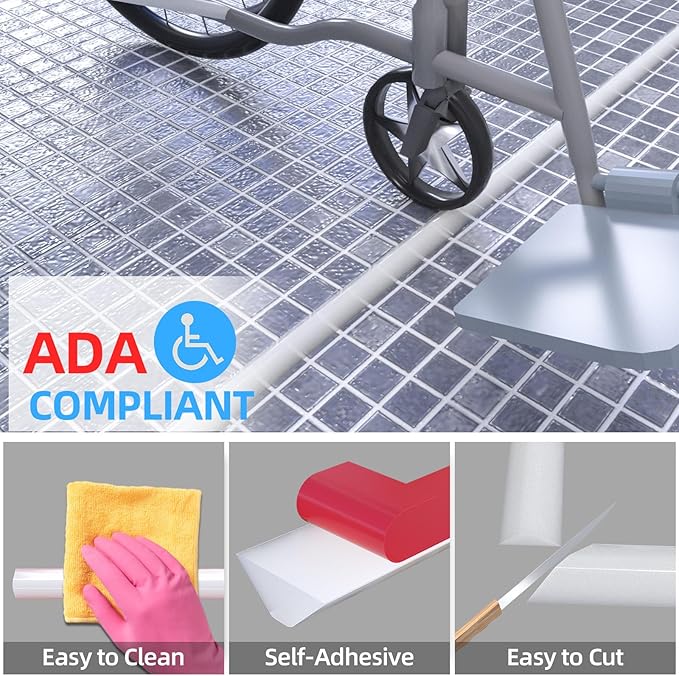 Duzzy 75 Inch Collapsible Shower Water Dam, Shower Threshold Water Stopper Barrier and Retention System and Keeps Water Inside Threshold Dry and Wet Separation, Suitable for Bathroom & Kitchen