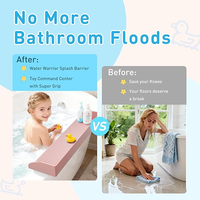 Roslim Bathtub Splash Guard Play Shelf - Silicone Toy Tray Holder Storage for Kids’ Bath Time, Tub Shelf with Suction Cups, Prevent Water Spilling in Bathroom, Kids Bath Accessories,Fairy Pink