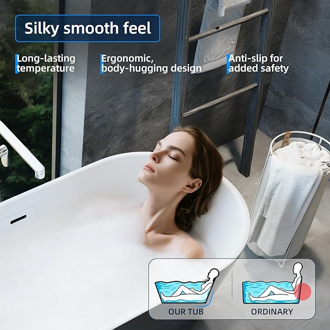 67'' Freestanding Bathtub, Deep Soaking Tub with Non-Slip Base, Acrylic, cUPC Certified Free Standing Tub, Chrome Drain Bath Tub, Modern Tub for Bathrooms, Black