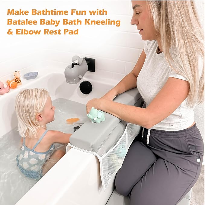 Premium Bath Kneeler, Baby Bath Kneeler and Elbow Rest Pad Set, Kneeling Pad for Bathing Baby, Knee Pads for Bathing Babies, Large Knee Pads (22 Inch × 13 Inch) with 4 Mesh Pockets (Large, Gray)