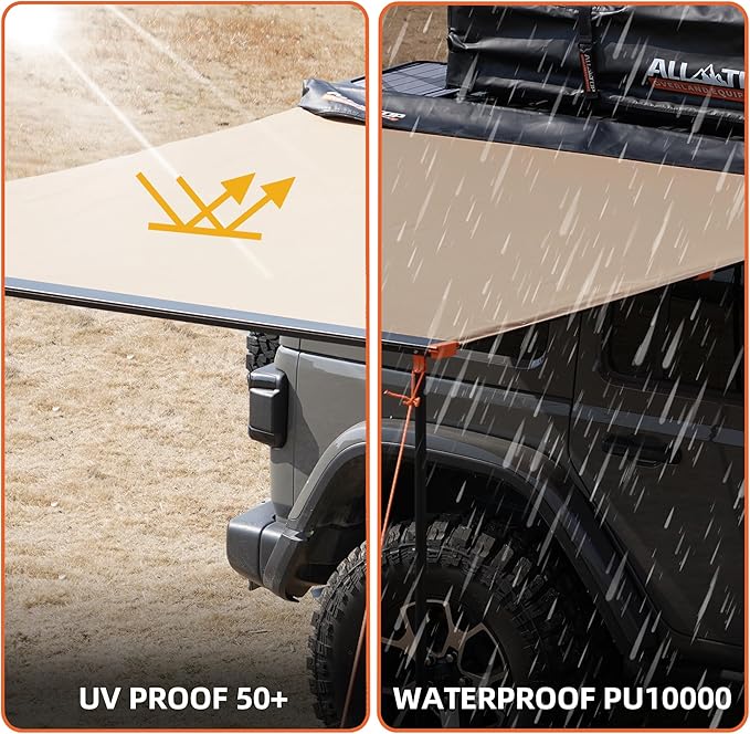ALL-TOP Vehicle Awning 8.2'x8.2' Roof Rack Pull-Out Sun Shade UV50+, Weatherproof 4x4 Side Awning for Camping & Overland (Hardware Included)