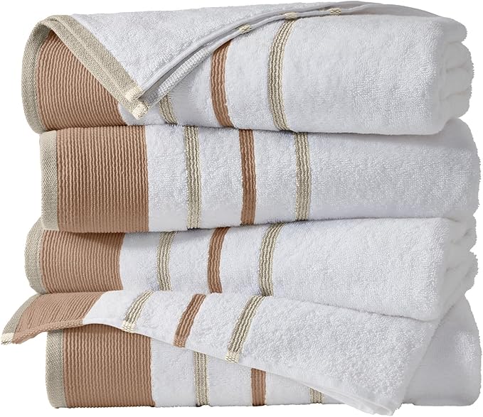 Great Bay Home Decorative Bath Towel Set - Luxury Cotton 4 Pack 54x27 Bath Towel Set - Luxurious, Ultra-Soft, Durable Towels for Bathroom Decor (Dusty Rose/Cappuccino)