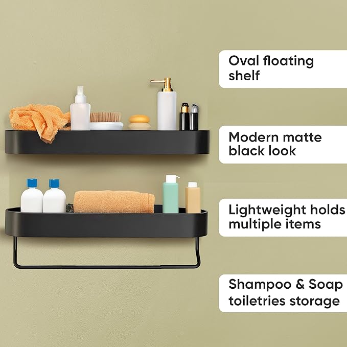 Wall-Mounted Shower Shelf - Durable Space Aluminum, Matte Black, Rustproof Bathroom Organizer, Compact 11-Inch Design for Shampoo, Soap, and Toiletries Storage, Modern and Easy-to-Install Shower Caddy