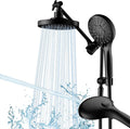 BRIGHT SHOWERS High Pressure Dual Shower Head Combo with Handheld and Rain Shower, Built-in Power Wash, 9 Settings, Height Adjustable Extension Arm, 3-Way Diverter, 69” Hose, Matte Black