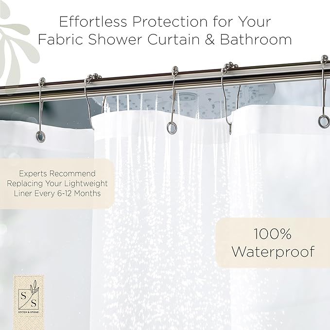 Stitch & Stone Shower Curtain Liner, Premium Heavyweight Durable Waterproof 8g PEVA for Bathroom with Weighted Magnets, Standard Size 72" x 72", Frosty 1 Pack