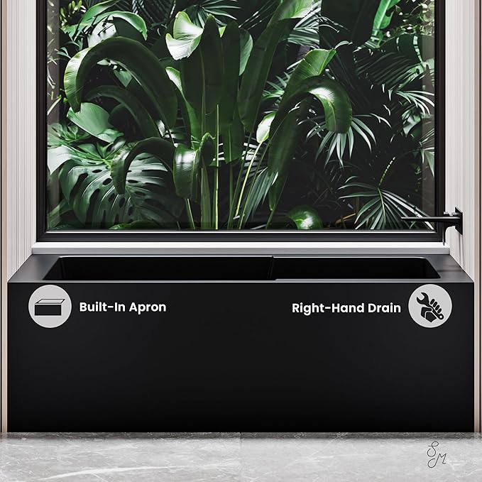 Voltaire 54 in. x 30 in. Acrylic Matte Black, Alcove, Integral, Right-Hand Drain, Apron Bathtub