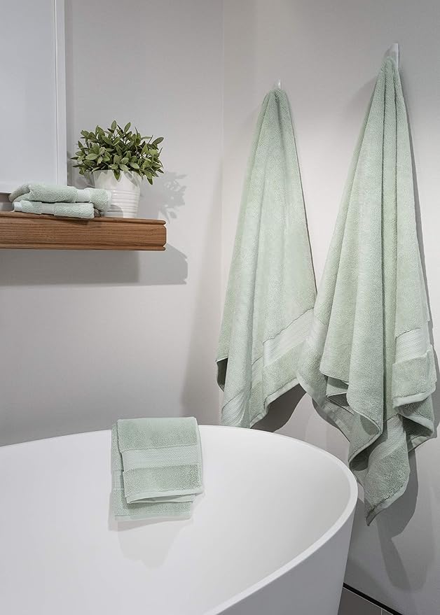 Fabdreams 100% Organic Cotton Bath Towel Set of 6 700 GSM Hotel Premium Plush Absorbent Soft Durable Skin-Friendly Spa Quality Bathroom Comfort with 2 Bath 2 Hand Towels and 2 Wash Cloths Green