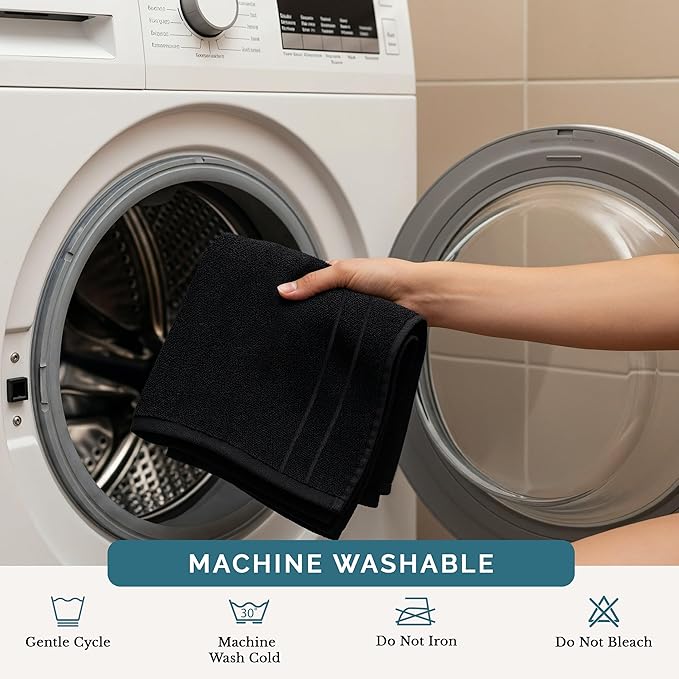 Casa Platino 100% Cotton Washcloths 24 Pack - Spa & Salon Quality Face Cloths - Ring Spun, Soft & Absorbent Wash Cloths for Body, Beauty, Home, Gym - Fingertip Towels Set- 13"x13", Black Towels Set