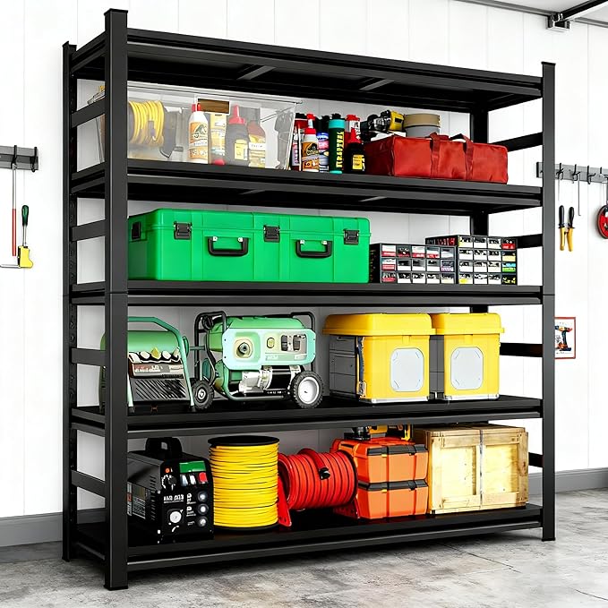 Adjustable Storage Shelves for Garage, Heavy Duty Metal Shelving Unit, 5-Tier Steel Shelves, Garage Storage Rack, Industrial Shelf Organizer