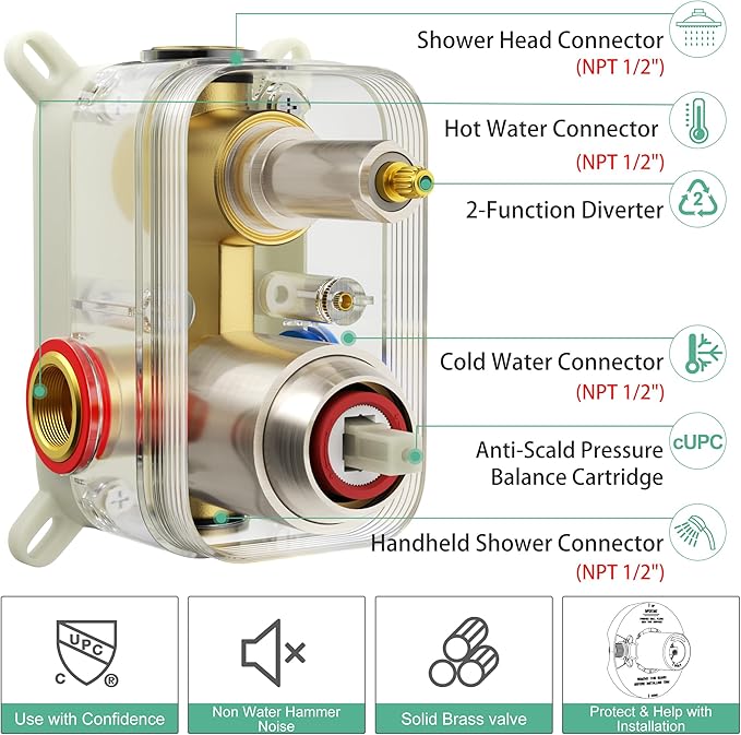 SR SUN RISE Shower Faucet - 16 Inch Multifunctional High Pressure Shower Head System with Handheld Shower Head Fixtures - Valve Included - Brushed Nickel