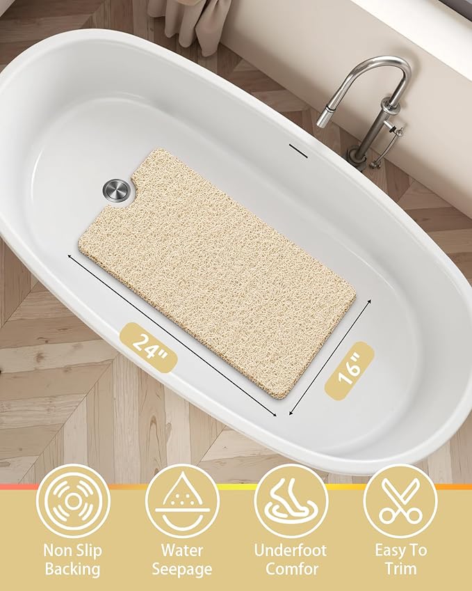 Non Slip Shower Mats for Inside Shower,16x24 Inch,Anti-Slip Bathtub Mats for Bathroom, Foot Scrubber Loofah Bath Mats for Shower, Quick Drying Shower Stall Mats for Wet Areas (Beige)