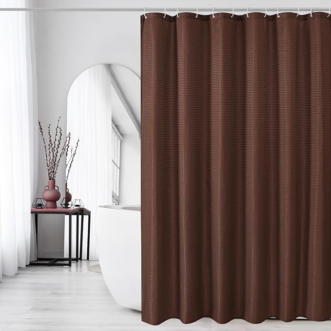 Gibelle Small Stall Shower Curtain 36 x 72, Narrow Half Waffle Weave Textured Fabric Shower Curtain for Bathroom, Water Repellent, Machine Washable, Brown