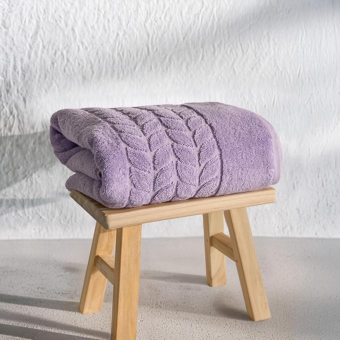 BAGNO MILANO Organic Turkish Cotton Bath Towels, Luxury Jacquard Collection, Certified Organic Highly Absorbent, Soft-Plush Towel Set (Lilac, 4 Pcs Hand Towel Set)