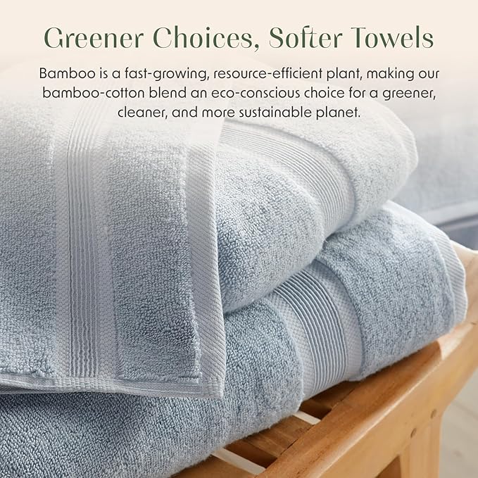 Springtree Home Luxury Bamboo Rayon Bath Towel Set 6 Piece Set | 35% Bamboo Rayon - 65% Cotton | Absorbent Quick-Dry Towels for Bathroom | Oeko-TEX Standard 100 Cotton | Blue Fog