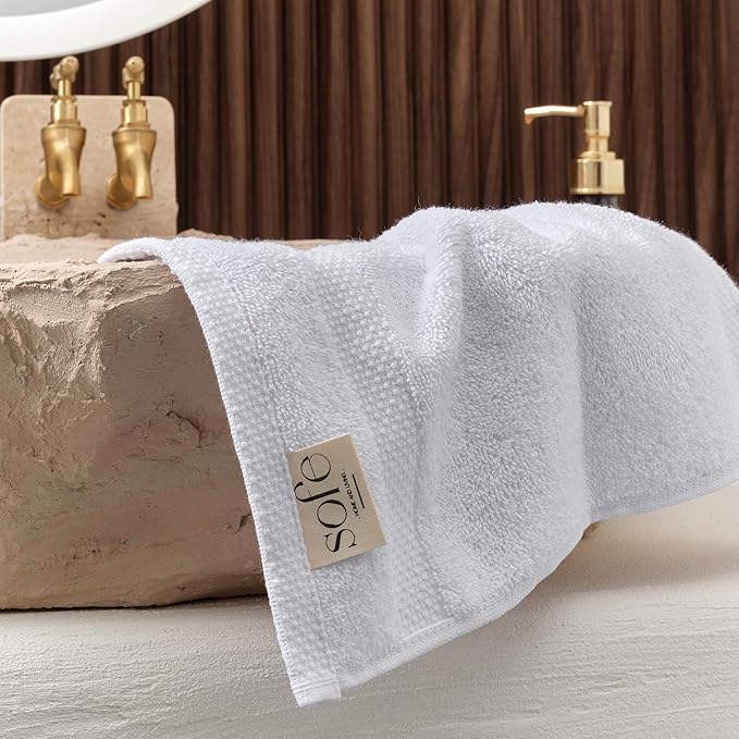 SOFE H&L | Olea Towel Set | 100% Cotton Premium Turkish Towels for Bathroom | Soft, Absorbent, Durable (White, Set of 4 - Washcloth)