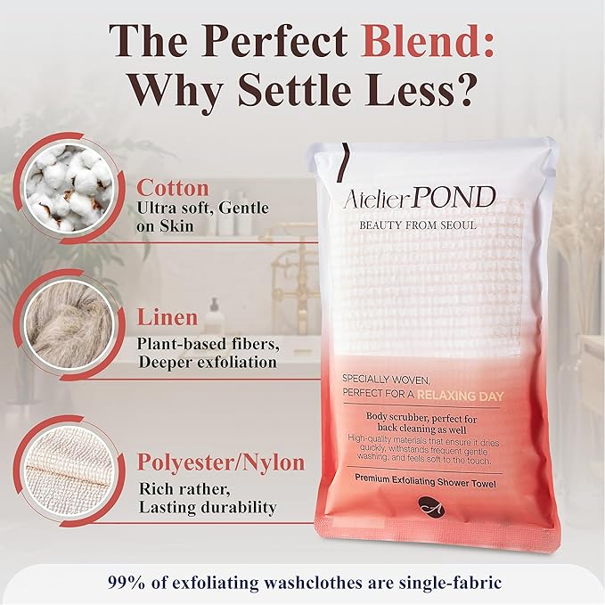 Korean Exfoliating Washcloth 2-Pack – Non-Irritating Cotton-Blend Exfoliating Shower Towel for Sensitive Skin (Soft Orange – Value Set)