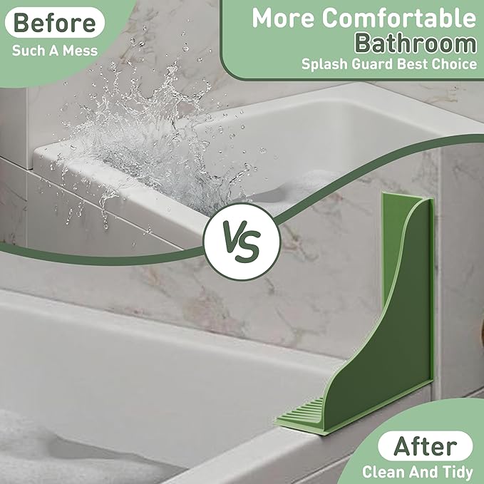 Roslim 2-Pack All-Silicone Shower Splash Guard, Bath Tub Corner Water Blocker with Strong Suction Cups, Reusable & No Sticky Adhesive, for a Secure Seal & Easy Removal, One-Piece Design, Olive Green