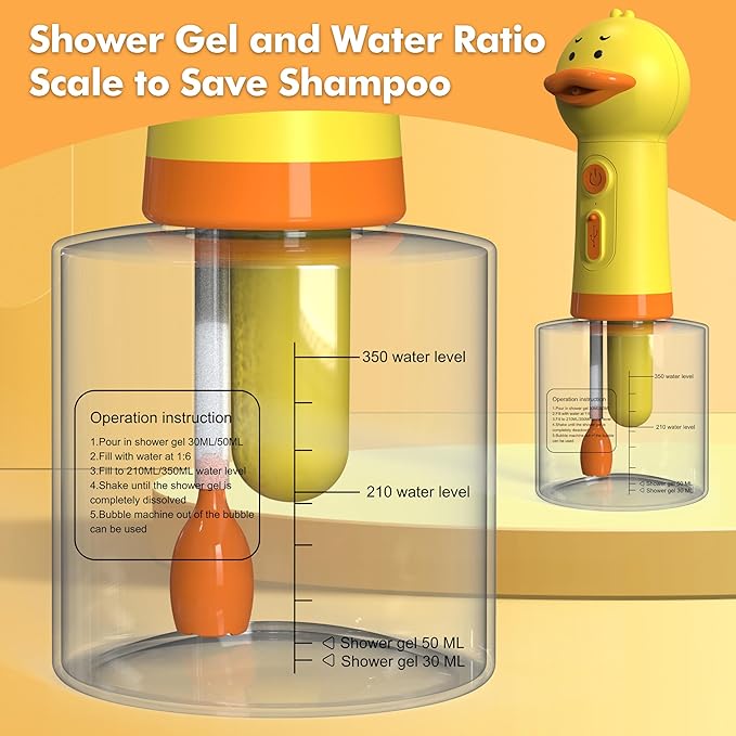 Electric Dog Shampoo Dispenser Dog Shampoo Sprayer Duck Shampoo Foamer for Pet, Foaming Soap Dispenser for Bathtub, Kitchen Sink Cleaning