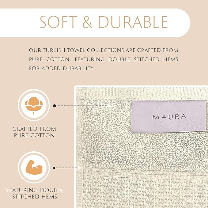 MAURA Ivory Bath Towel Set of 8 for Bathroom. Turkish Cotton Luxury Bath Towels. Extra Large, Thick, Plush & Soft. Hotel & Spa Quality - Cream