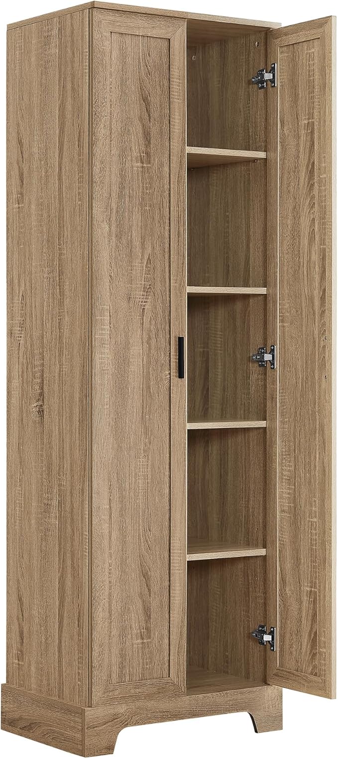 Favfurish 71" Tall Bathroom Storage Cabinet with Doors,Modern Linen Cabinets w/Adjustable Shelves & Anti-Tipping Device,Easy Assembly,Freestanding Organizer for Dining Room,Kitchen,Office,Brown