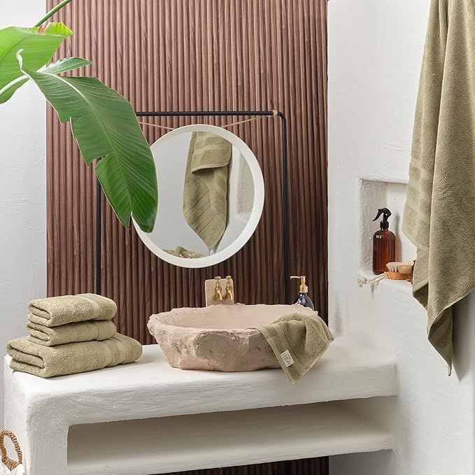 SOFE H&L | Olea Luxury Turkish Cotton Bath Towels Set of 3 : 1 Bath Towel, 1 Hand Towel, 1 Wash Cloths, Green |Thick, Premium, Soft, Durable, Absorbent - Hotel Quality Towel Sets for Bathroom