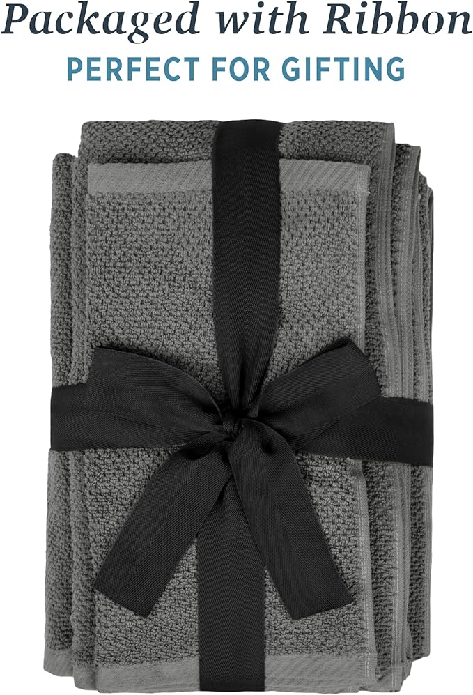 Welhome Franklin 100% Cotton Popcorn Textured Towel Set - 4 Pack Bath Towels, 600 GSM, Soft & Plush, Charcoal