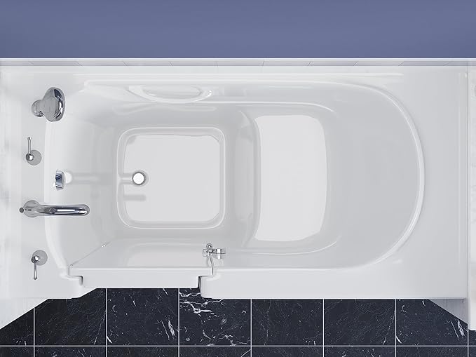 ANZZI Walk-In Soaking Tub 30x60 in Left Drain Quick Fill White – Deep Non-Jetted Bath with ADA Seat, Grab Bar, Slip-Resistant Floor, Quick Fill Faucet & Handheld Shower for Safe Easy Access