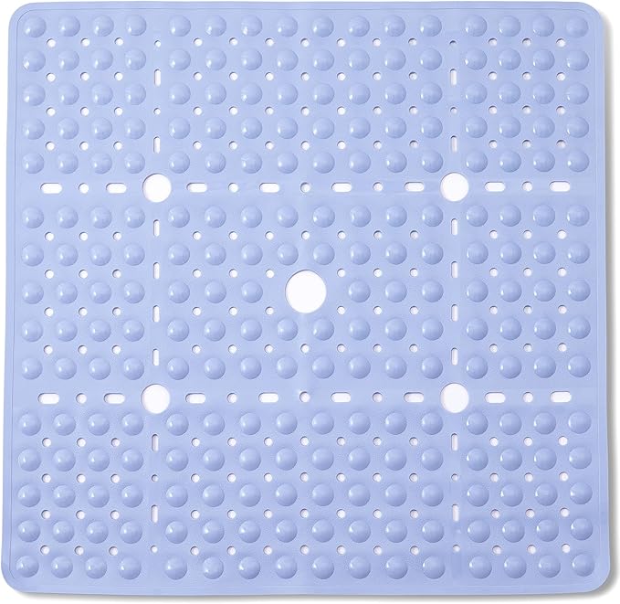 ENKOSI Large 27 x 27 inch Square Non-Slip Shower Mat | Anti Slip Shower Stall Mat for Elderly and Young | Durable Shower Mat with Strong Secure Suction Cups and Drain Holes (27x27 Aqua Blue)
